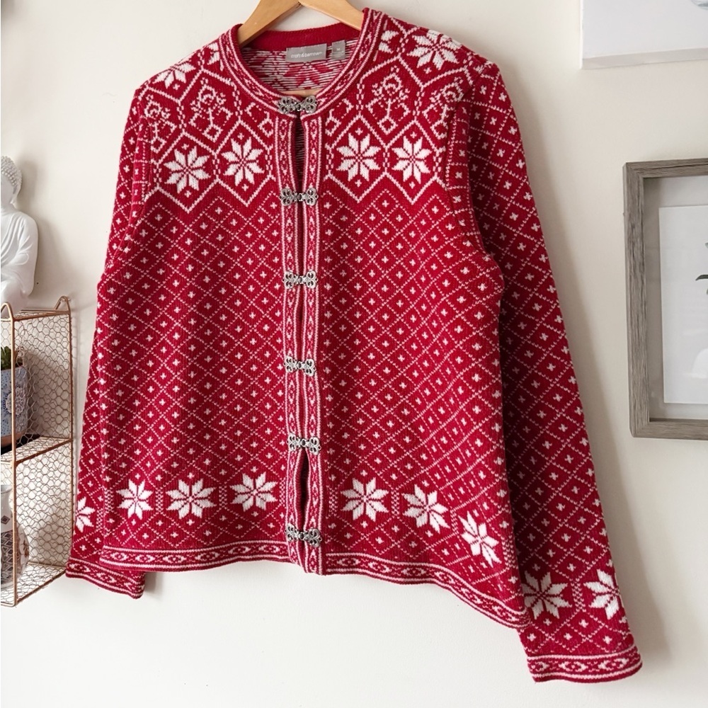 Croft & Barrow Nordic Fair Isle Cardigan Red White Snowflake Sweater 90s Y2K M - Picture 5 of 14